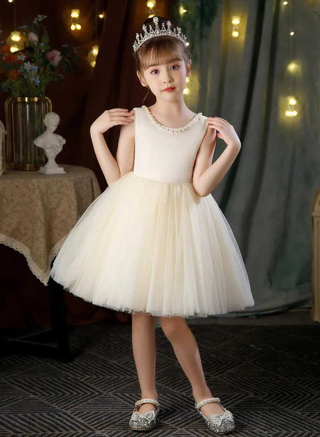 تايك تو Faux Pearl Embellished Mesh Insert Dress by Styli