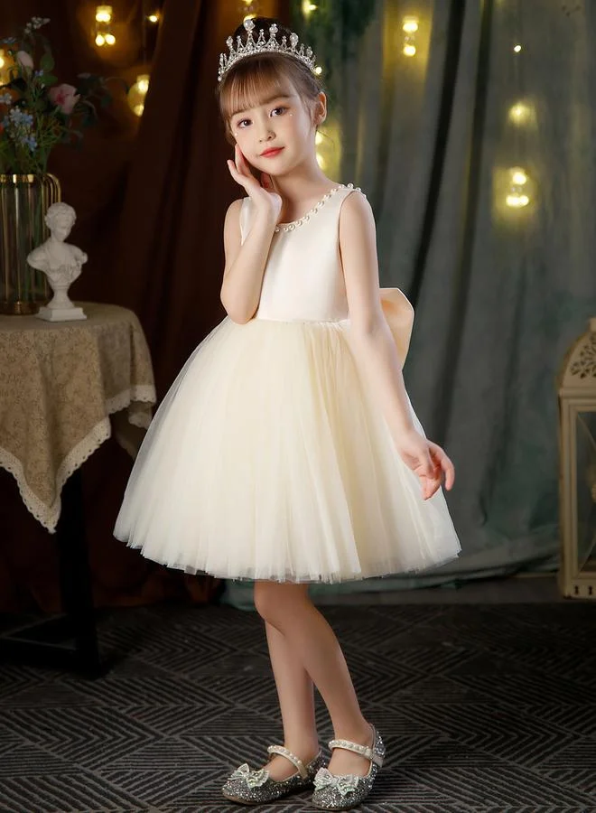 تايك تو Faux Pearl Embellished Mesh Insert Dress by Styli