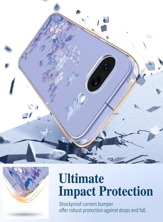GVIEWIN for Google Pixel 9a Case, [Screen Protector] [Military Grade Protection] Clear Floral Slim Shockproof Protective Women Phone Case Cover for Pixel 9a (Syringa/Purple) - Image 4