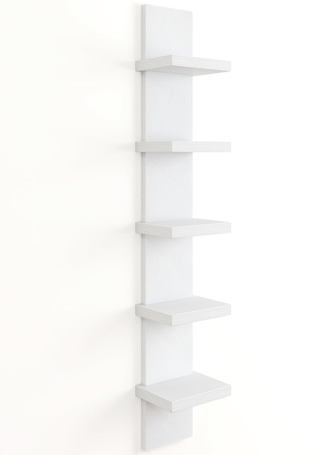 Fun Memories 5 Tier Wall Shelf Unit, White Floating Shelves for Storage - Vertical Column Tower Design, Lack Wall Shelf Space Saving Organizer for Bedroom, Living Room, Home Decor - Image 1