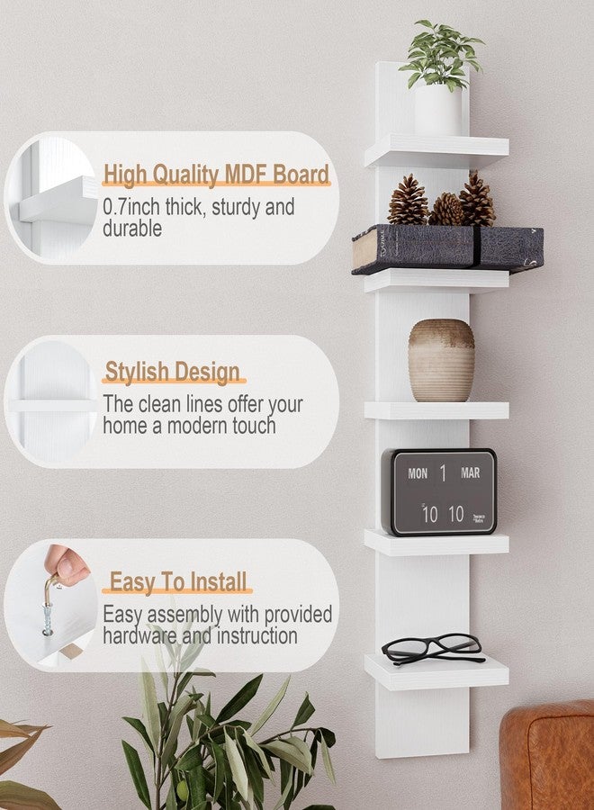 Fun Memories 5 Tier Wall Shelf Unit, White Floating Shelves for Storage - Vertical Column Tower Design, Lack Wall Shelf Space Saving Organizer for Bedroom, Living Room, Home Decor - Image 3