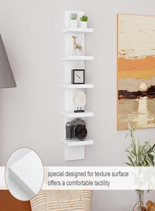 Fun Memories 5 Tier Wall Shelf Unit, White Floating Shelves for Storage - Vertical Column Tower Design, Lack Wall Shelf Space Saving Organizer for Bedroom, Living Room, Home Decor - Image 5