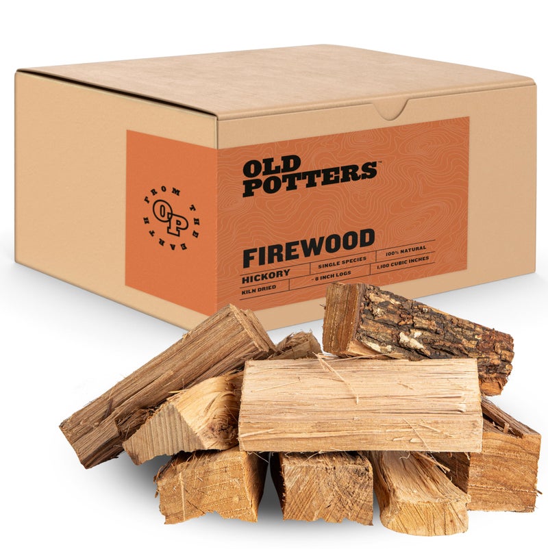 Old Potters Kiln Dried Firewood - Hickory, 1100 Cu. in, 16-18 Logs ~ 8" x 2.5" Logs. Cooking Wood for Grilling, Smoking, and Firepits, Hickory. - Image 1