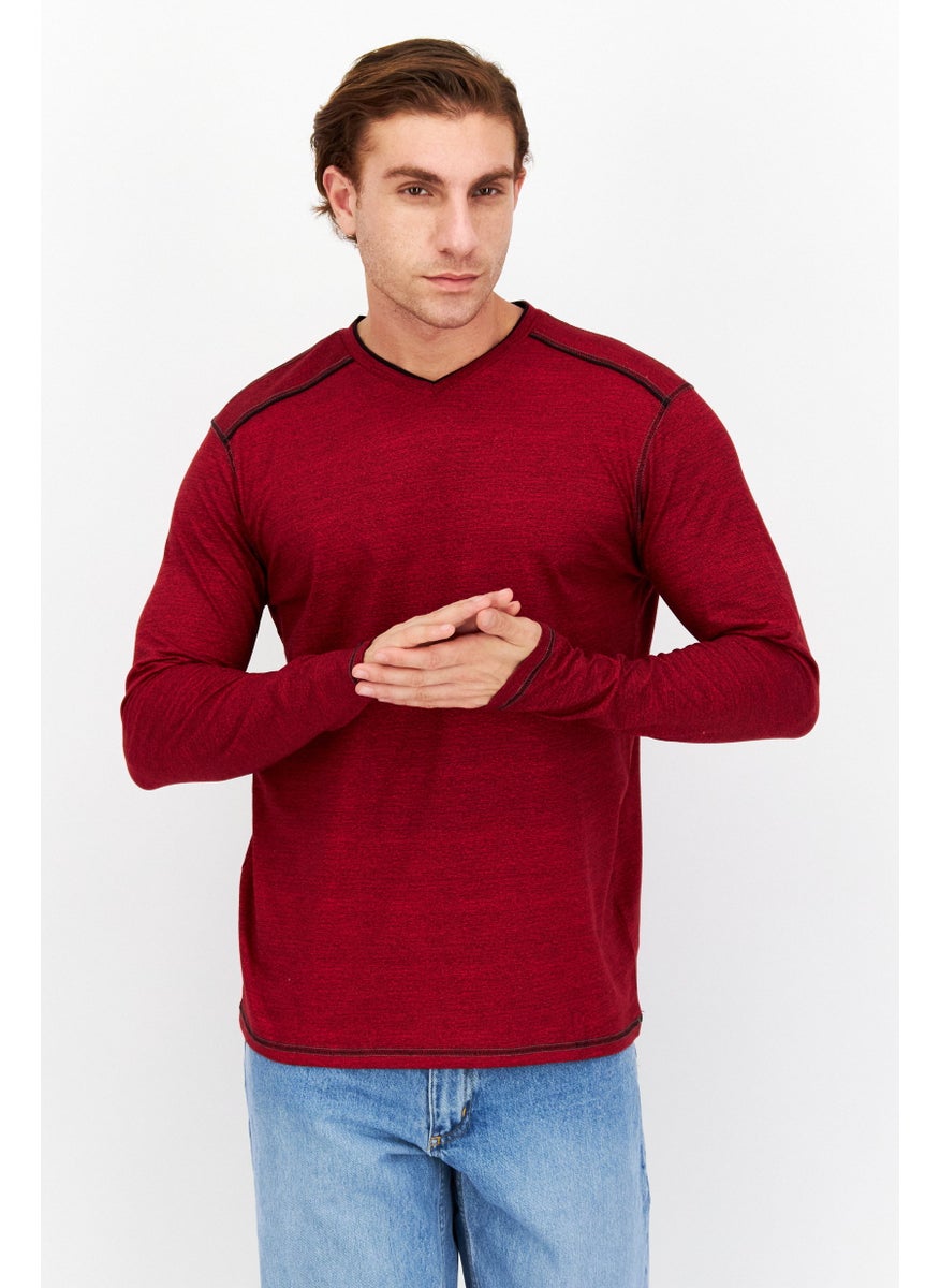 Men V-Neck Long Sleeves Textured T-Shirt, Red - pzsku/ZE3D7B9546D4E251E8E5DZ/45/_/1737642318/9767a051-de0f-476c-8d64-a7a6bbcebfe0