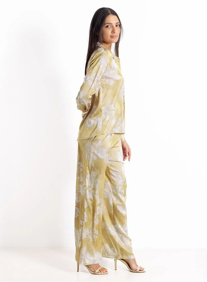 شايبس PRINTED SATIN SHIRT SET