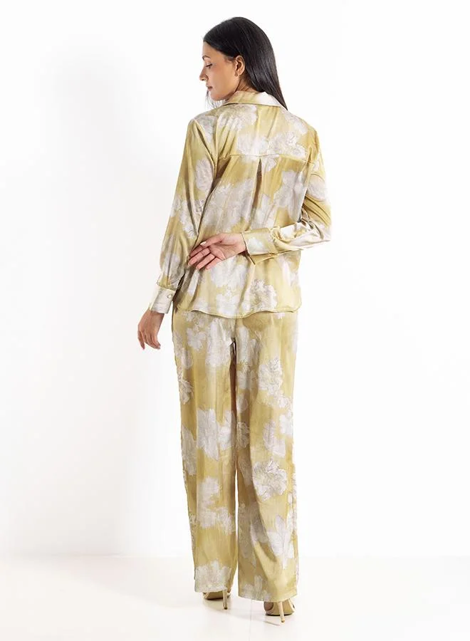 شايبس PRINTED SATIN SHIRT SET