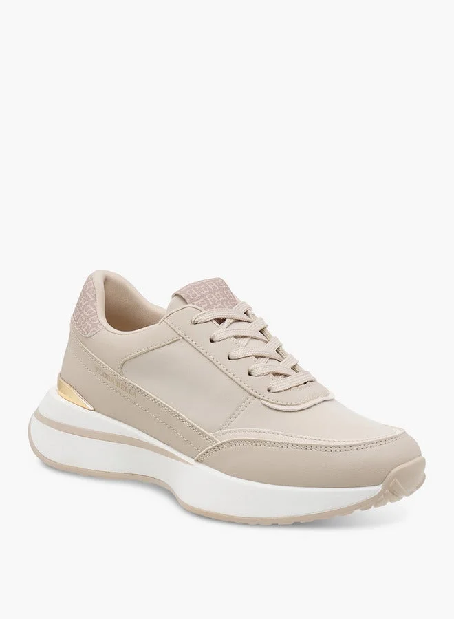 Flora Bella By Shoexpress TAUPE Women's Monogram Print Sneakers with Lace-Up Closure for Women | Best Price UAE