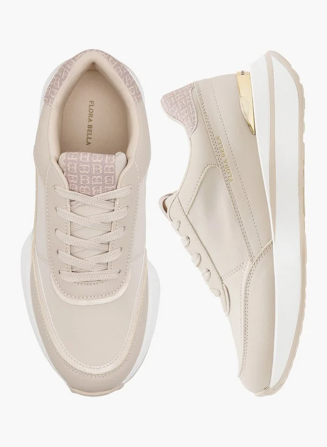 Flora Bella By Shoexpress TAUPE Women's Monogram Print Sneakers with Lace-Up Closure for Women | Best Price UAE