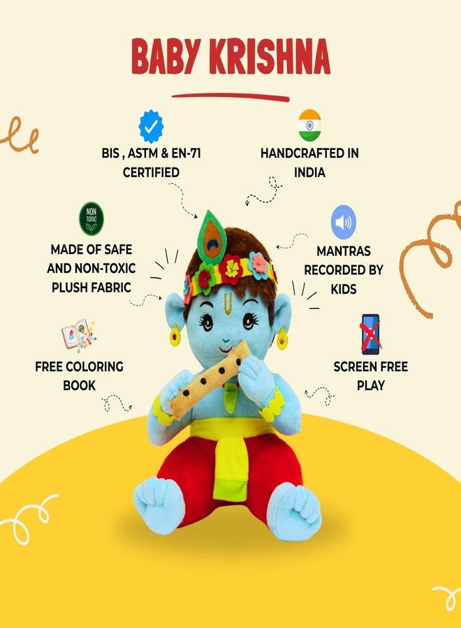 Panda's Box Mantra Chanting Baby Krishna | Interactive Musical Soft Stuffed Plush Toy | Non-Toxic, Safe|Best Birthday Gift for Newborn Kids (Boys, Girls) | Free Colouring Book | Medium 28 CM - Image 3
