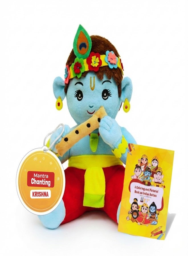 Panda's Box Mantra Chanting Baby Krishna | Interactive Musical Soft Stuffed Plush Toy | Non-Toxic, Safe|Best Birthday Gift for Newborn Kids (Boys, Girls) | Free Colouring Book | Medium 28 CM - Image 1