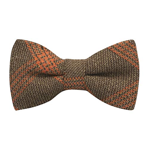 King & Priory Biscuit Brown & Orange Birdseye Check Bow Tie - Image 1