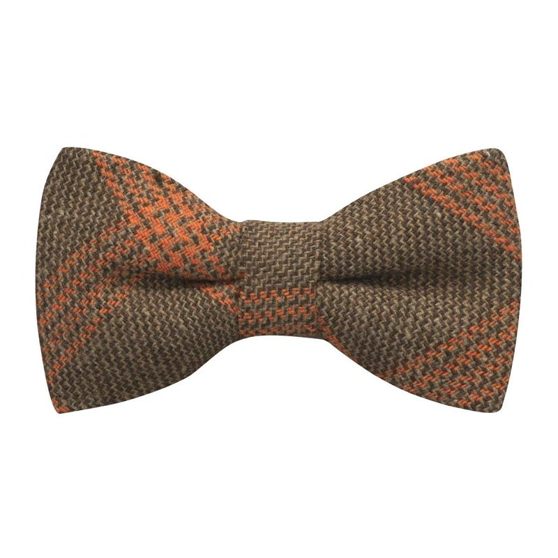 King & Priory Biscuit Brown & Orange Birdseye Check Bow Tie - Image 3