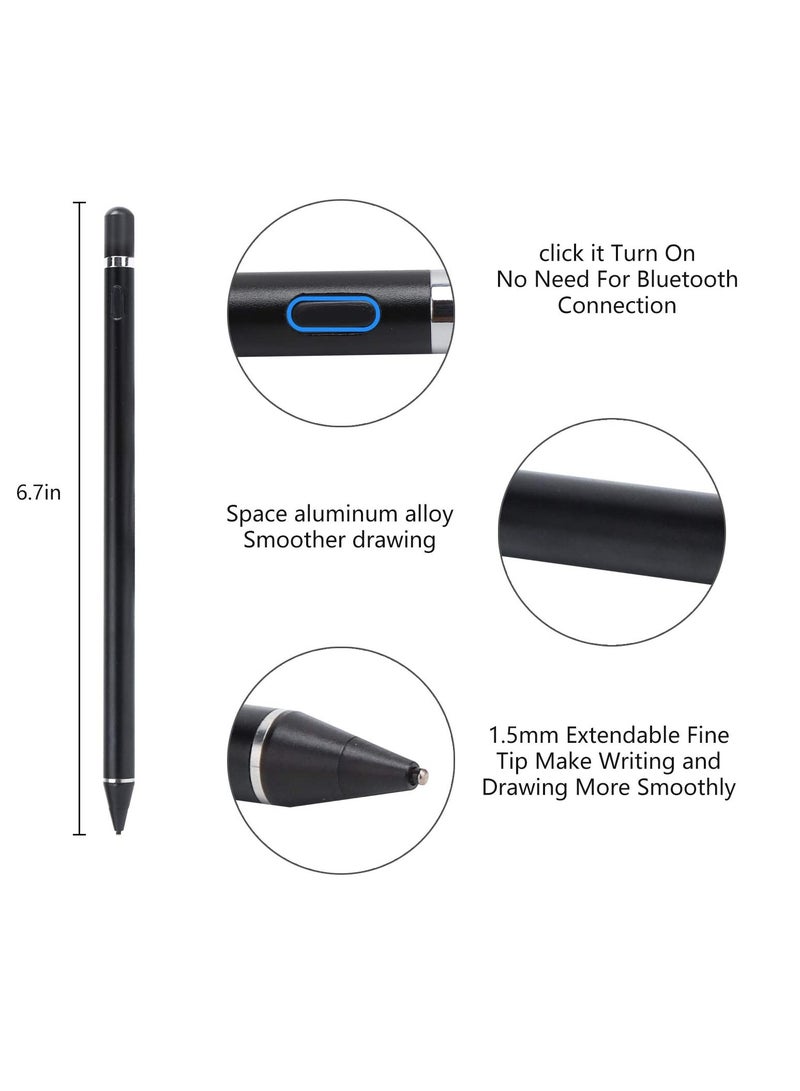 DUSALA Active Stylus Pen for Touch Screens 1.5mm Fine Point Rechargeable Digital Pencil Capacitive Pen Fine Point Stylus Pen Pencil Compatible with iPhone iPad and Other Tablets (Black) - Image 5