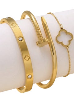 YUCCA Fashionable Big Gold Stainless Steel Zirconia Bracelets for Daily Wear 3pcs Set  - Image 1