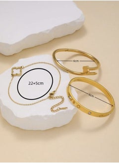 YUCCA Fashionable Big Gold Stainless Steel Zirconia Bracelets for Daily Wear 3pcs Set  - Image 2