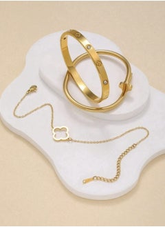 YUCCA Fashionable Big Gold Stainless Steel Zirconia Bracelets for Daily Wear 3pcs Set  - Image 3