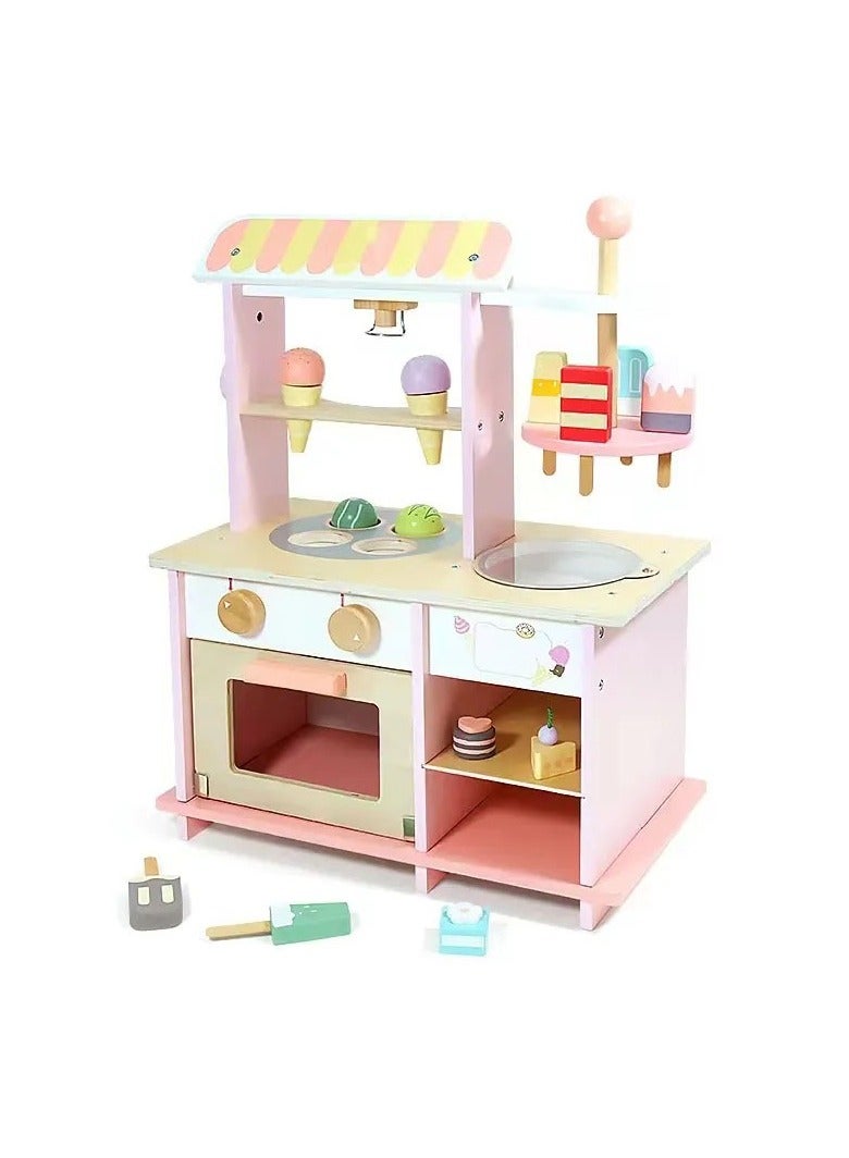 Wooden Dessert Shop Playset – Pretend Kitchen Ice Cream Stall Toys for Kids, Educational Role-Play Toy with Wooden Desserts and Accessories, Creative Play House for Toddlers and Kids - Image 1