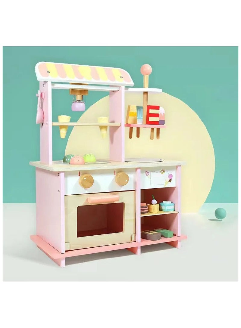 Wooden Dessert Shop Playset – Pretend Kitchen Ice Cream Stall Toys for Kids, Educational Role-Play Toy with Wooden Desserts and Accessories, Creative Play House for Toddlers and Kids - Image 3