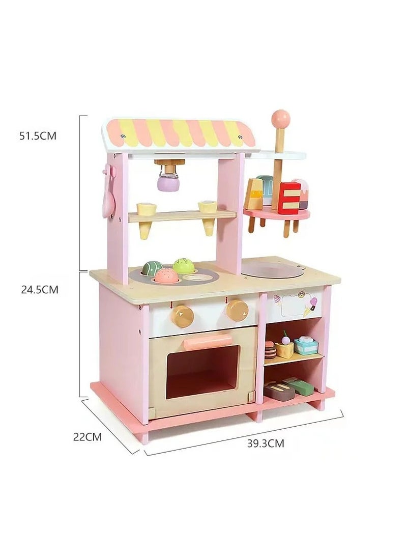 Wooden Dessert Shop Playset – Pretend Kitchen Ice Cream Stall Toys for Kids, Educational Role-Play Toy with Wooden Desserts and Accessories, Creative Play House for Toddlers and Kids - Image 4