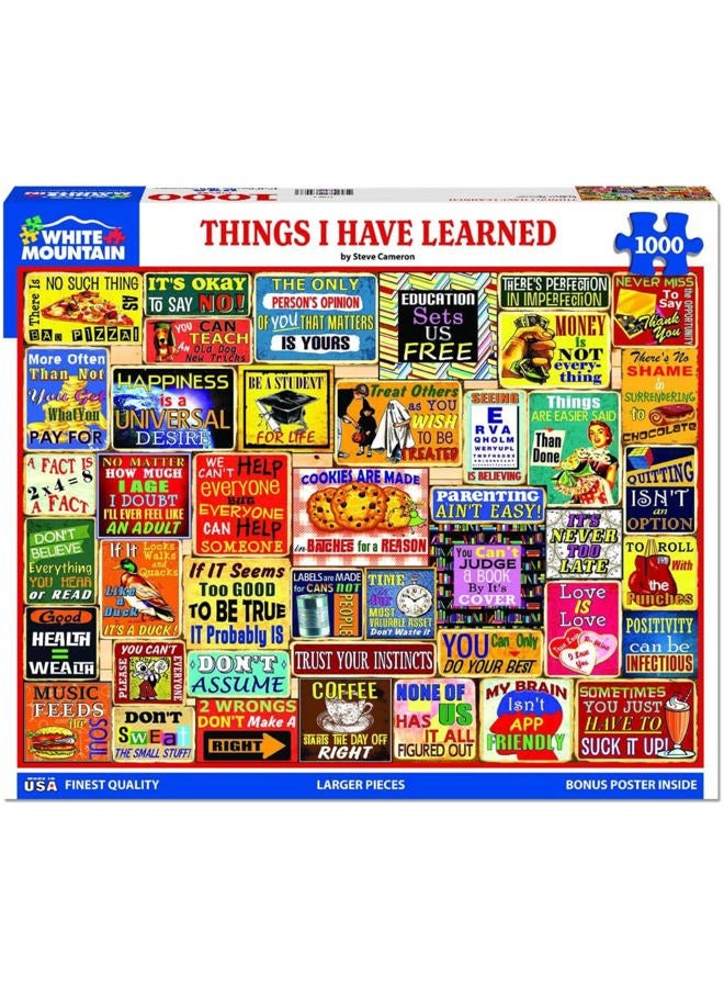 WHITE MOUNTAIN Things I Have Learned Puzzle 1000 Piece Vintage Jigsaw Puzzles for Adults and Families - Image 1