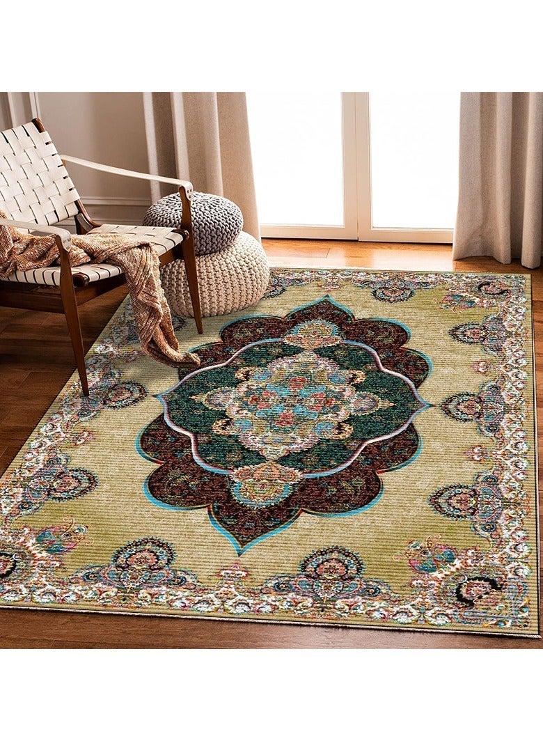Firasa Persian Print Area Rug, Non-Slip Stain Resistant Carpet for Living Room Bedroom, Vintage Boho Floor Mat, Easy Clean Luxury Home Decor Rug,Premium Persian Pattern Non-Slip Area Rug, Heavy-Duty Stain Resistant Carpet for High Traffic Areas, Washable u0026 Durable Floor Mat for Living Room, Bedroom u0026 Hallway,Living Room/Bedroom/High Traffic Areas/Prayer Spaces,Easy clean,Home decor - Image 1