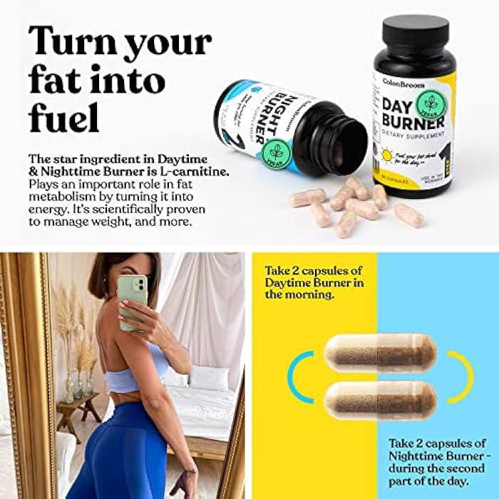 ColonBroom Day & Night Burner Supplements, Pills for Women/Men with Inulin, L-carnitine, Coenzyme Q 10, Grain of Paradise and More, Colon Broom 60 Vegan Capsules Per Container - Image 4