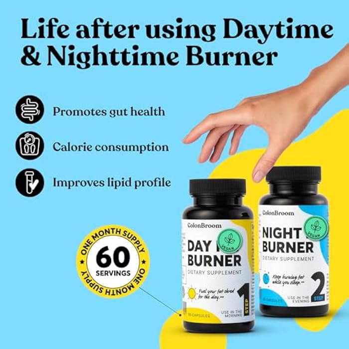 ColonBroom Day & Night Burner Supplements, Pills for Women/Men with Inulin, L-carnitine, Coenzyme Q 10, Grain of Paradise and More, Colon Broom 60 Vegan Capsules Per Container - Image 2