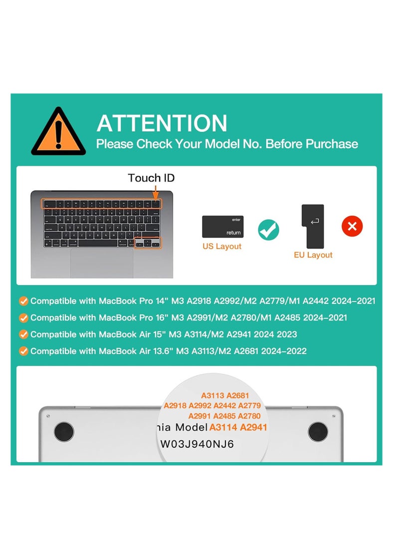 Generic - غطاء لوحة مفاتيح سيليكون بتصميم أمريكي لجهاز ماك بوك إير 15 بوصة A2941/A3114، ماك بوك إير 13.6 بوصة مع M2/M3 A2681/A3113، ماك بوك برو 14.2 بوصة A2442 A2992 A2918 A2779 / ماك بوك برو 16.2 بوصة A2485، أسود - Image 1