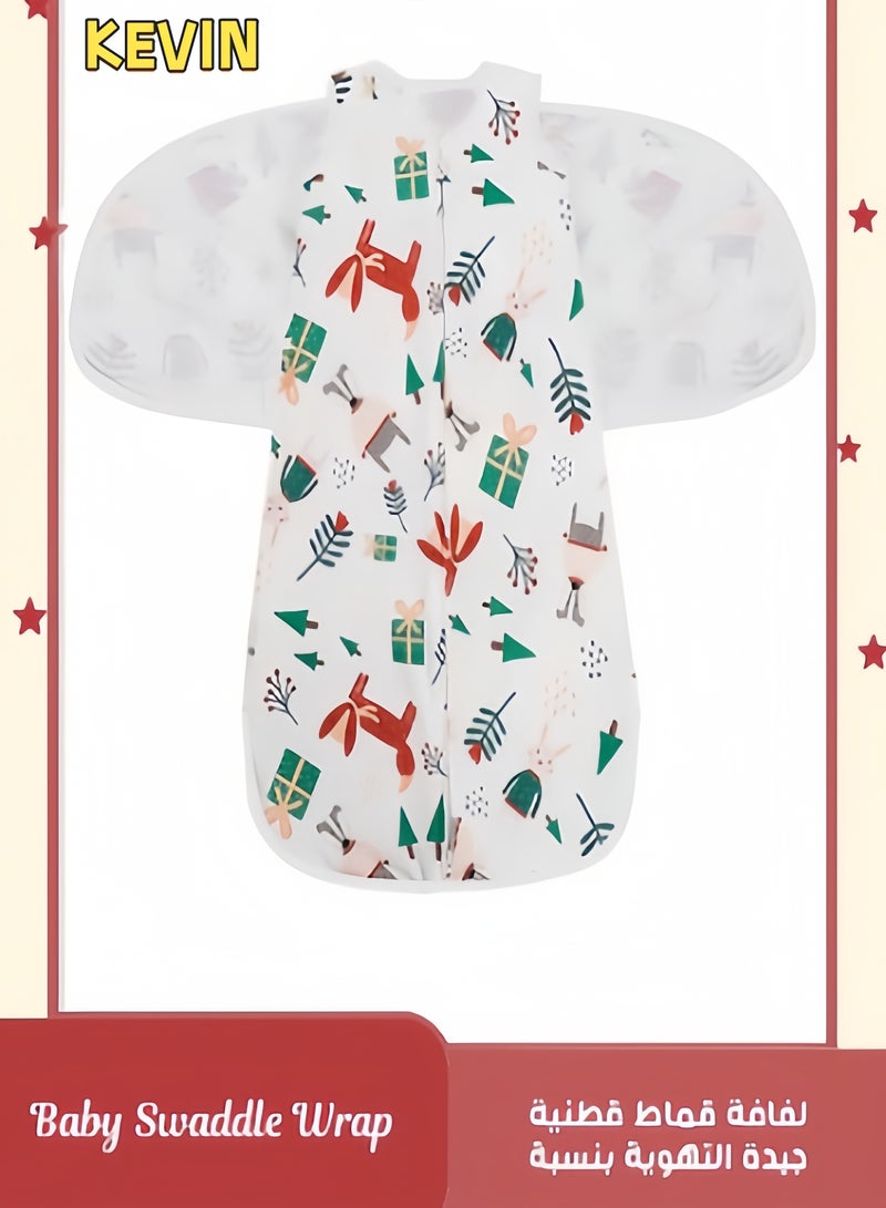 كيفن لفافة قماط قطنية جيدة التهوية بنسبة 100% مع اجنحة قابلة للتعديل لحديثي الولادة من الجنسين حتى 0-12 اشهر - Image 1
