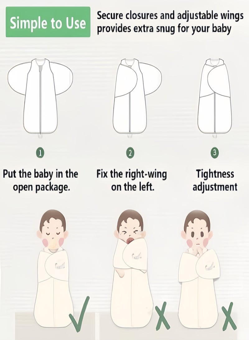 كيفن لفافة قماط قطنية جيدة التهوية بنسبة 100% مع اجنحة قابلة للتعديل لحديثي الولادة من الجنسين حتى 0-12 اشهر - Image 4