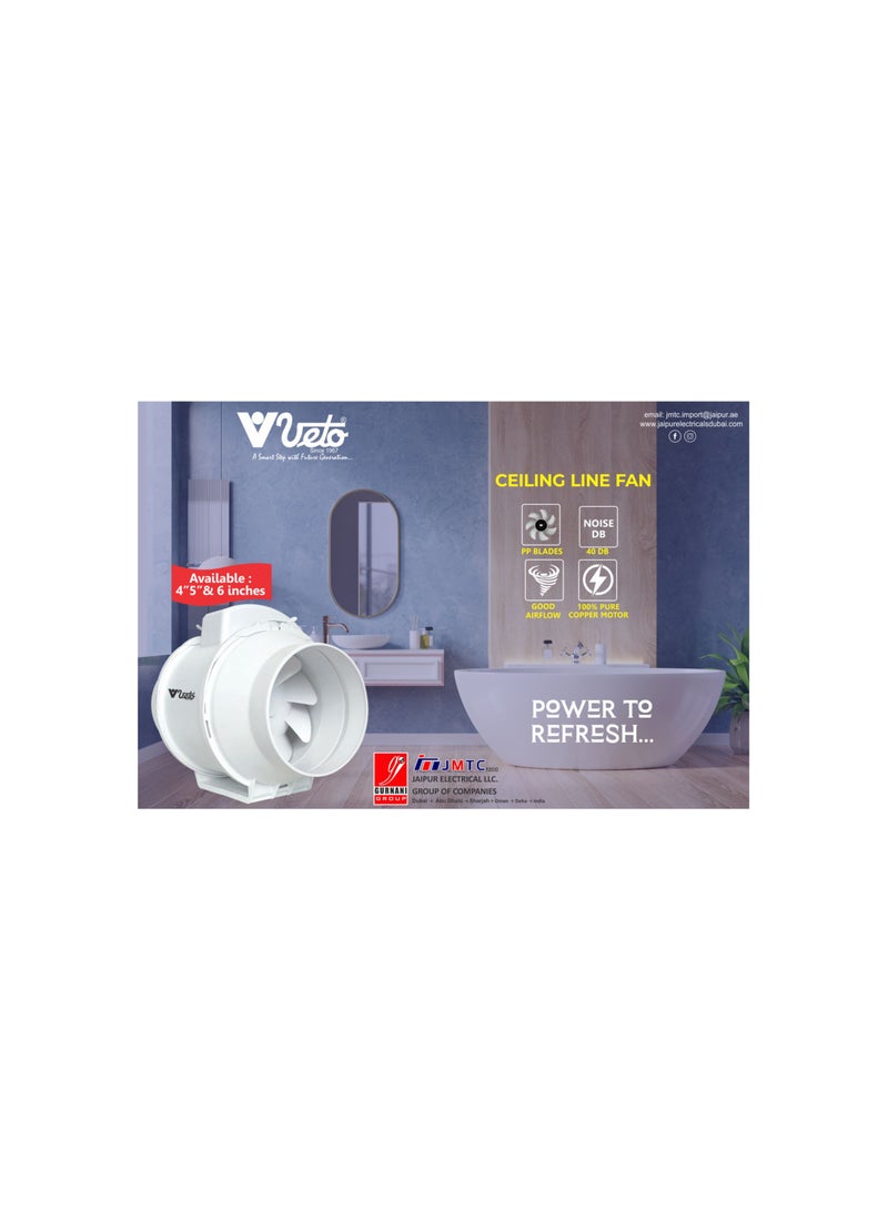 Veto 6 بوصة 220 فولت تدفق مزيج صامت/مروحة قناة مضمنة/عادم قناة/عادم مضمن/مروحة مضمنة دائرية، ضوضاء منخفضة، للحمام، المطبخ، Hotal، مستودع المقاهي، إلخ التهوية - Image 2