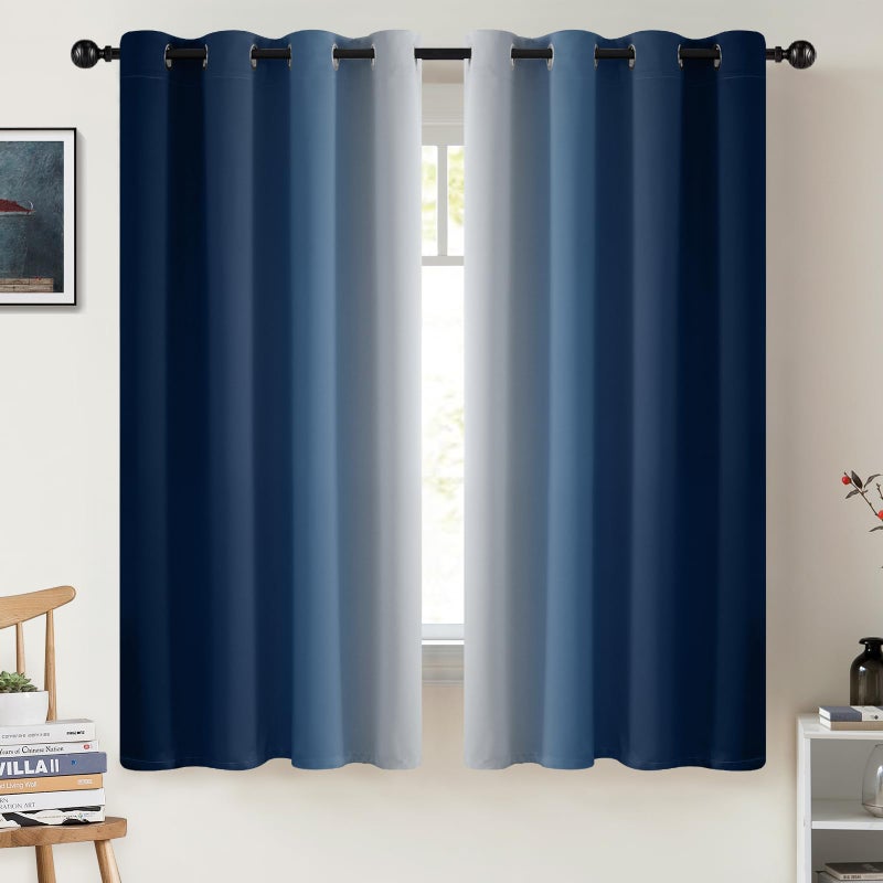 COSVIYA Grommet Ombre Room Darkening Curtains 63 inch Length Blue and Greyish White Gradient Drapes Light Blocking Insulated Thermal Window Curtains for BedroomLiving Room2 Panels52x63 inches