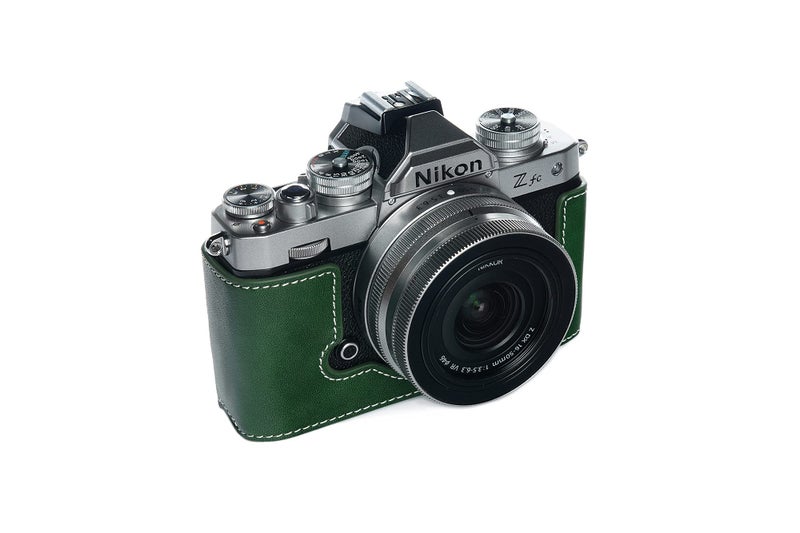 BolinUS Z fc Zfc Camera Case, BolinUS Handmade Genuine Real Leather Half Camera Case Bag Cover for Nikon Z fc Zfc Camera Bottom Opening Version + Hand Strap (Green) - Image 2