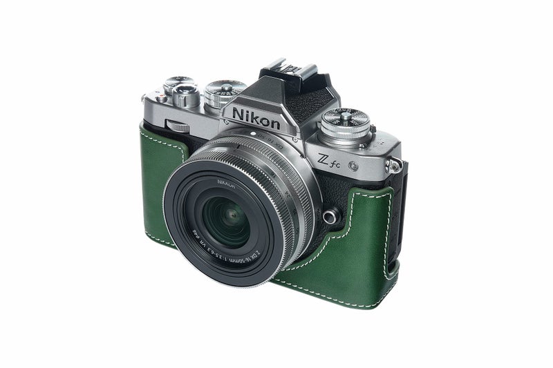 BolinUS Z fc Zfc Camera Case, BolinUS Handmade Genuine Real Leather Half Camera Case Bag Cover for Nikon Z fc Zfc Camera Bottom Opening Version + Hand Strap (Green) - Image 4
