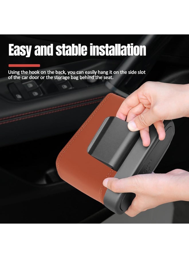 Festive Car Trash Can with Lid, Leather Automotive Bin with Garbage Bags, Leakproof Door Hanging Organiser, Mini Multi-Purpose Vehicle Storage, Interior Accessories (Brown) - Image 4