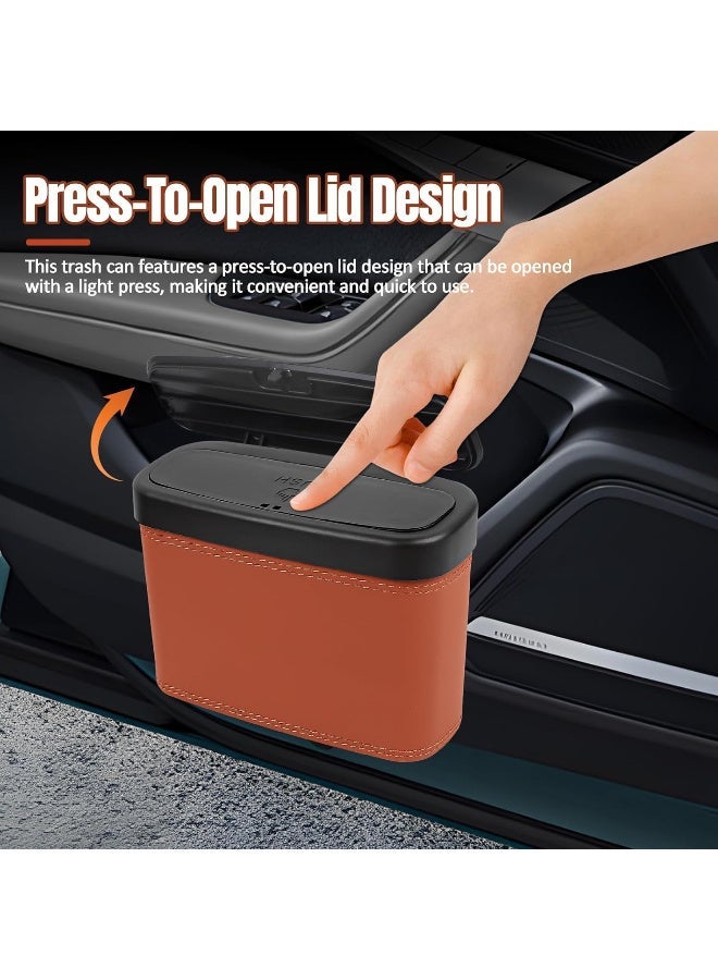 Festive Car Trash Can with Lid, Leather Automotive Bin with Garbage Bags, Leakproof Door Hanging Organiser, Mini Multi-Purpose Vehicle Storage, Interior Accessories (Brown) - Image 2