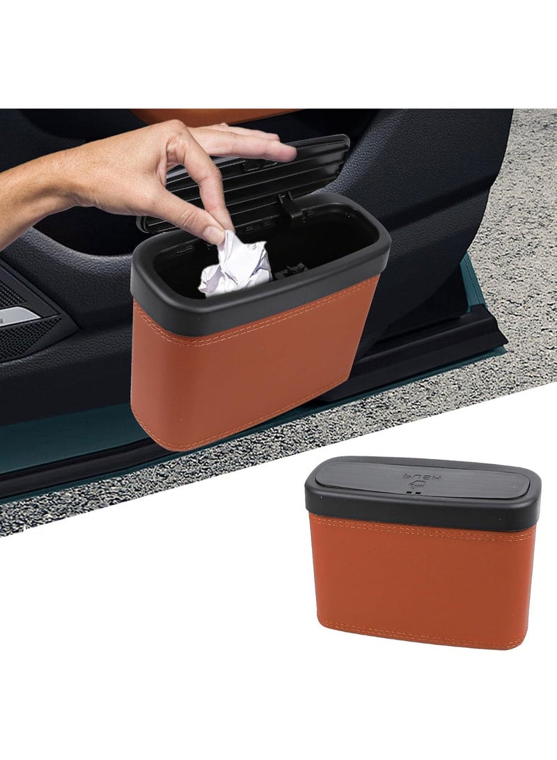 Festive Car Trash Can with Lid, Leather Automotive Bin with Garbage Bags, Leakproof Door Hanging Organiser, Mini Multi-Purpose Vehicle Storage, Interior Accessories (Brown) - Image 1