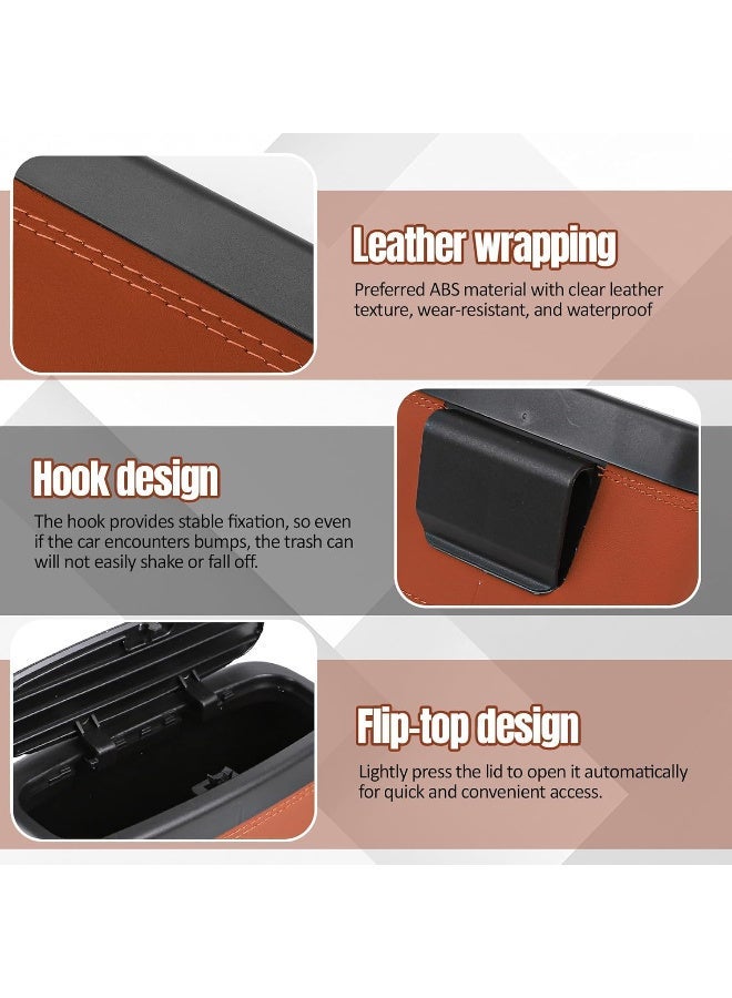 Festive Car Trash Can with Lid, Leather Automotive Bin with Garbage Bags, Leakproof Door Hanging Organiser, Mini Multi-Purpose Vehicle Storage, Interior Accessories (Brown) - Image 5