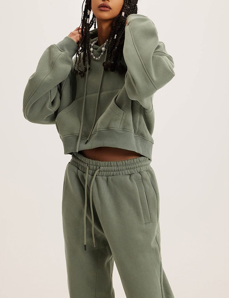 Eisctnd Women Fleece 2 Piece Tracksuits Fall Winter Sweatshirt Jogger Pants Matching Lounge Sets Thick Sweatsuits Pockets(GreyGreen-S) - Image 3