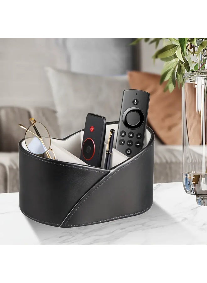 Modern Faux Leather Remote Control Holder with 3 Compartments - Organizer for Living Room, Bedroom, or Office - Image 2