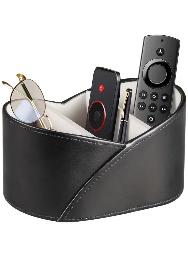 Modern Faux Leather Remote Control Holder with 3 Compartments - Organizer for Living Room, Bedroom, or Office - Image 1