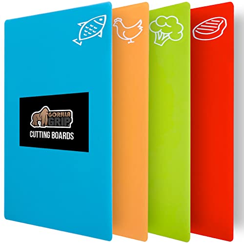 GORILLA GRIP 100 BPAFree Flexible Cutting Board Set of 4 Durable Plastic Mats with Food Icons for Meal Prepping Large Kitchen Chopping Mat Use for Meat Fish Vegetables Fruit 15x12 Multicolor - Image 1