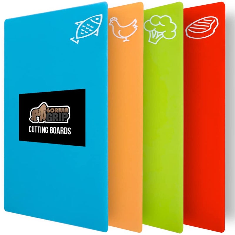 GORILLA GRIP 100 BPAFree Flexible Cutting Board Set of 4 Durable Plastic Mats with Food Icons for Meal Prepping Large Kitchen Chopping Mat Use for Meat Fish Vegetables Fruit 15x12 Multicolor - Image 2