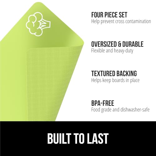 GORILLA GRIP 100 BPAFree Flexible Cutting Board Set of 4 Durable Plastic Mats with Food Icons for Meal Prepping Large Kitchen Chopping Mat Use for Meat Fish Vegetables Fruit 15x12 Multicolor - Image 3
