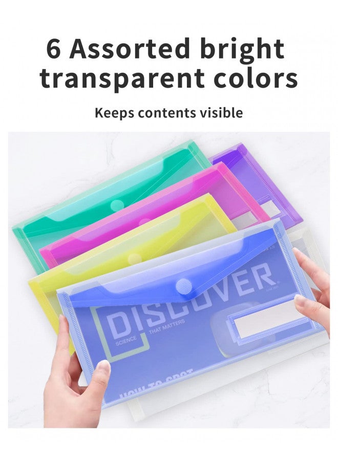 Sooez Small Plastic Envelopes, 12 Pack Plastic Pouch with Label Pocket, Plastic Pencil Pouch, Reusable Envelopes,Pencil Case Bulk, Plastic Money Envelopes, 9.4 x 4.7 Inches - Image 4