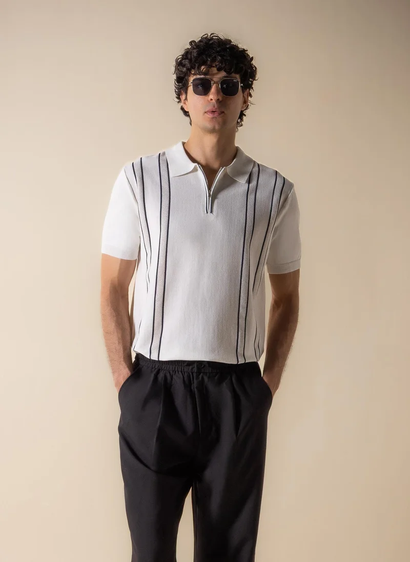 SHAPES TEXTURED STRIPE POLO SHIRT