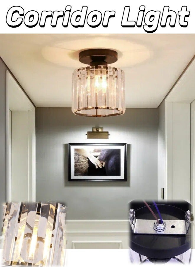 Corridor light, small modern chandelier ceiling light, semi-recessed crystal ceiling light fixture for bedroom, entrance, bathroom, corridor, kitchen (E27 bulb included)  - Image 1