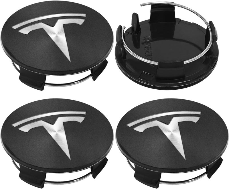 Knomix 4 Pack Exterior Decoration Wheel Center Cover for Tesla Model 3 Model Y,56mm Hubcaps Wheel Rim Cover Tesla Center Caps Hubcaps+22 Black Lug Nut Covers (Matte Black Background+White) - Image 2