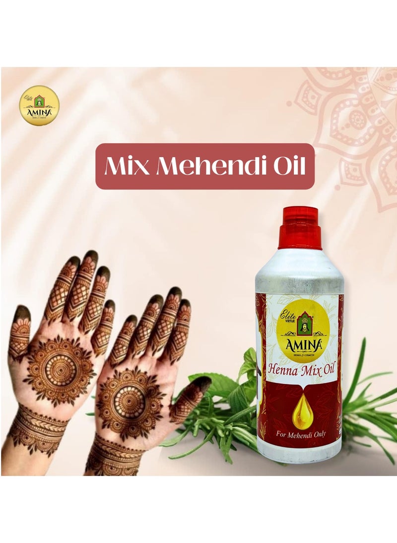 Amina Henna Mahendi Mix Oil (Nilgiri oil, Saniya oil, Mysore Suratiya Oil & Rosha Oil ) For Making Mahendi cones Dark Color - 1000 ml - Image 1