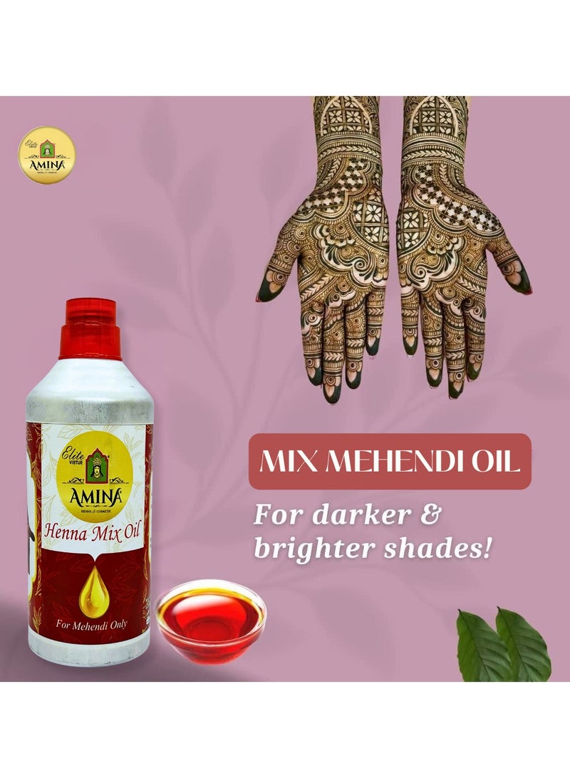 Amina Henna Mahendi Mix Oil (Nilgiri oil, Saniya oil, Mysore Suratiya Oil & Rosha Oil ) For Making Mahendi cones Dark Color - 1000 ml - Image 2